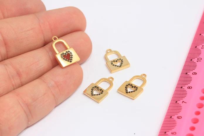 24k Altın Kaplama Siyah Zirkon Taşlı Kilit Charms,