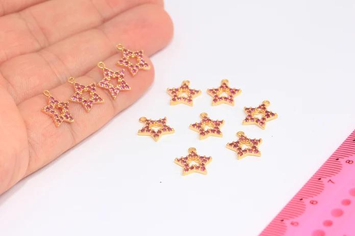 24k Altın Kaplama Yakut Zirkon Taşlı  Yıldız Charms,