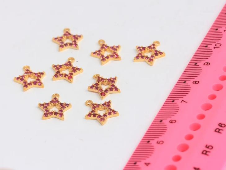 24k Altın Kaplama Pembe Zirkon Taşlı Yıldız Charms,