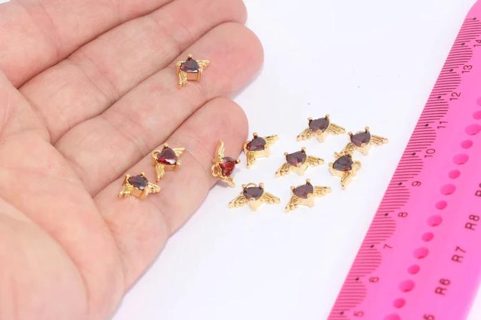 24k Altın Kaplama Bordo Zirkon Taşlı Melek Charms,