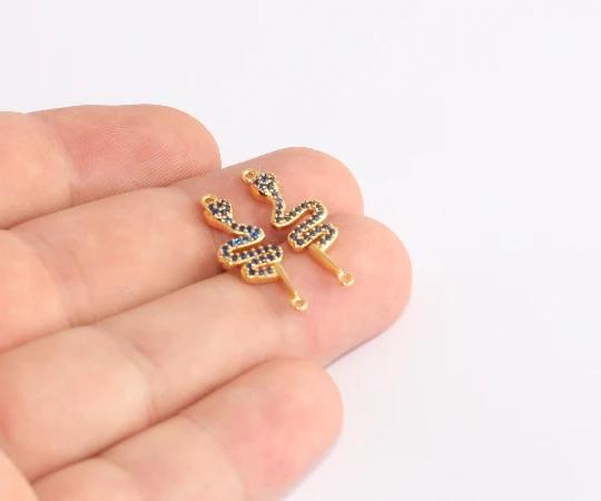 24k Altın Kaplama Lacivert Zirkon Taşlı Yılan Charms,