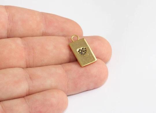 24k Altın Kaplama Siyah Zirkon Taşlı Kalp Dikdörtgen Charms,