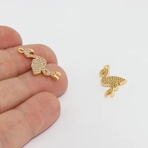 24k Altın Kaplama Beyaz Zirkon Taşlı Flamingo Charms,