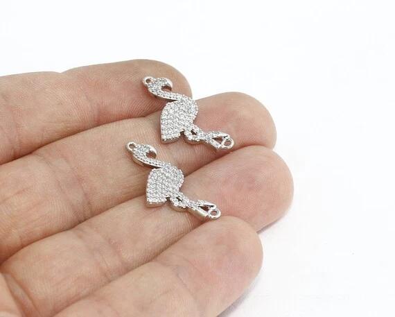 Gümüş Kaplama Beyaz Zirkon Taşlı Flamingo Charms,