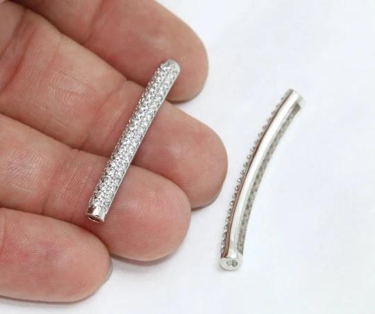 Rodyum Kaplama Beyaz Zirkon Taşlı Boru Bracelet, Çubuk Bileklik