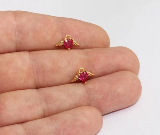 24k Altın Kaplama Pembe Zirkon Taşlı Melek Charms,