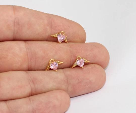 24k Altın Kaplama Açık Pembe Zirkon Taşlı Melek Charms,