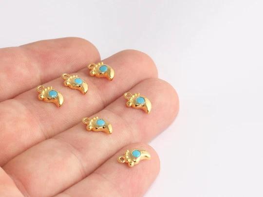 24k Altın Kaplama Mavi Zirkon Taşlı Parlak Ayak Charms,