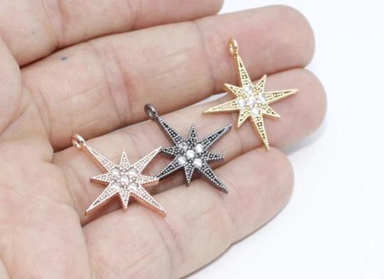 24k Altın Kaplama Beyaz Zirkon Taşlı Kuzey Yıldızı Charms,