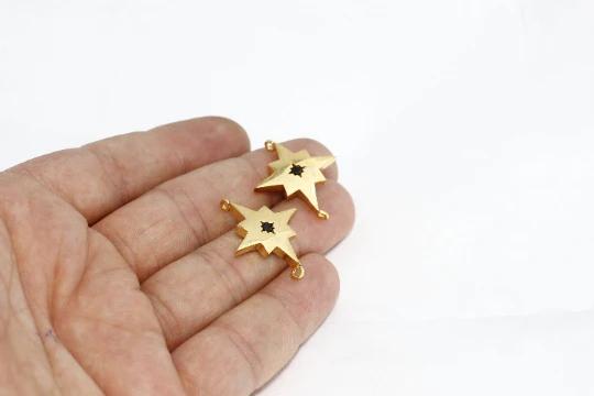 24k Altın Kaplama Siyah Zirkon Taşlı  Kuzey Yıldızı Charms,