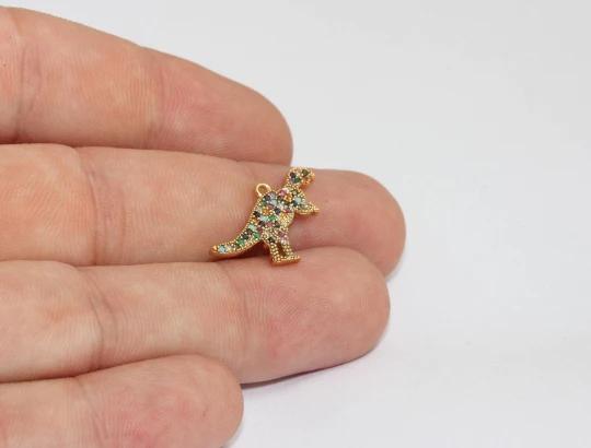 24k Altın Kaplama Renkli Zirkon Taşlı Dinozor Charms,