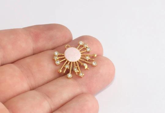 24k Altın Kaplama Beyaz Zirkon Taşlı Pembe Mineli Taşlı Galaksi charms,