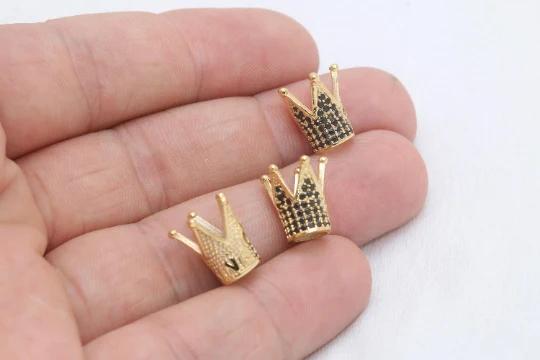 24k Altın Kaplama Siyah Zirkon Taşlı Kral Tacı Charms,