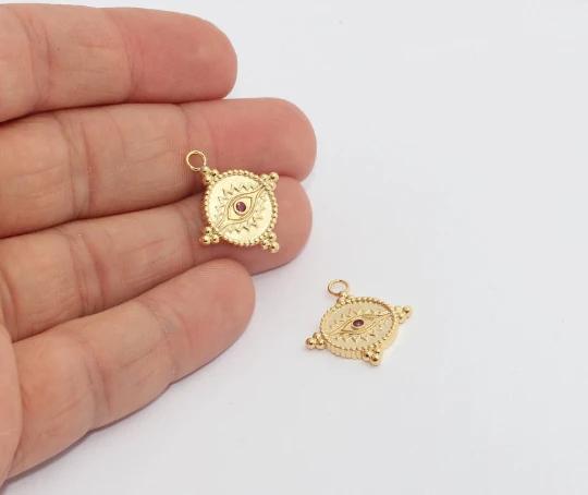 24k Altın Kaplama Yakut Zirkon Taşlı Göz Charms,