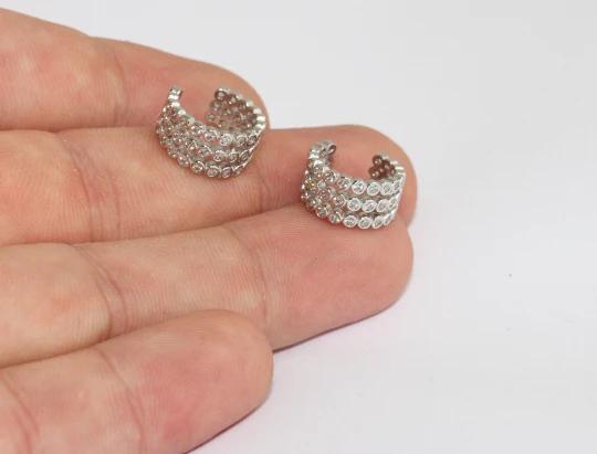 Rodyum Kaplama Beyaz Zirkon Kaplama Yay Earrings,