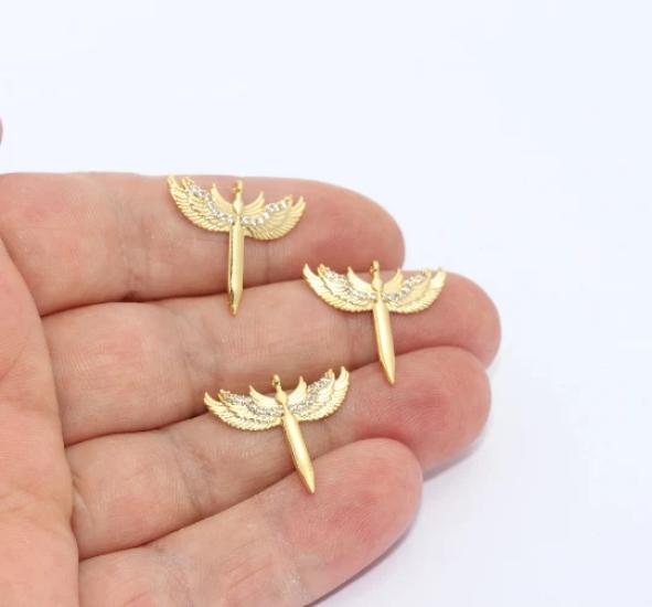 24k Altın Kaplama Beyaz Zirkon Taşlı Melek Charms,