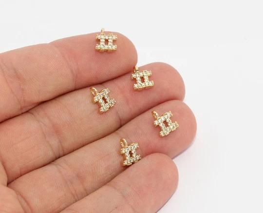 24k Altın Kaplama Beyaz Zirkon Taşlı Hashtag Charms,