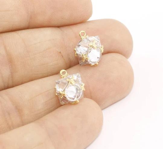 24k Altın Kaplama Beyaz Zirkon Taşlı Kübik Charms,