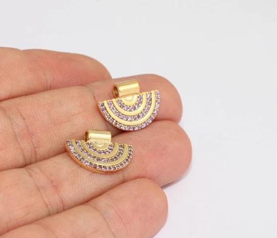 24k Altın Kaplama Mor Zirkon Taşlı Yarım Daire Charms,