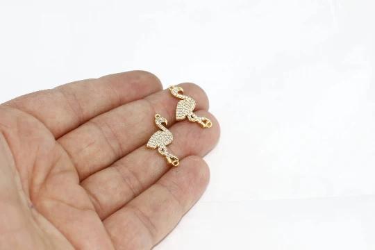 24k Altın Kaplama Beyaz Zirkon Taşlı Flamingo Charms,