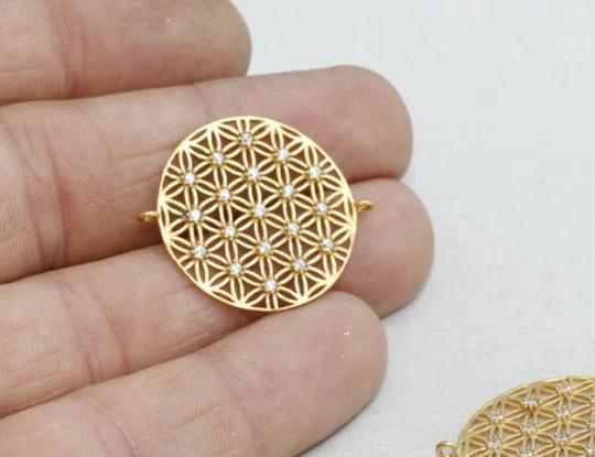 24k Altın Kaplama Beyaz Zirkon Taşlı Yuvarlak Charms,