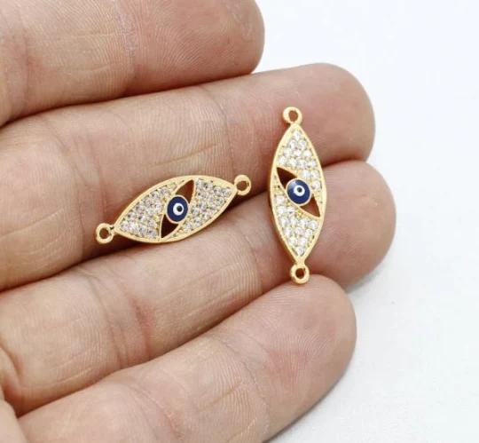 24k Altın Kaplama Beyaz Zirkon Taşlı Nazar Göz Charms,