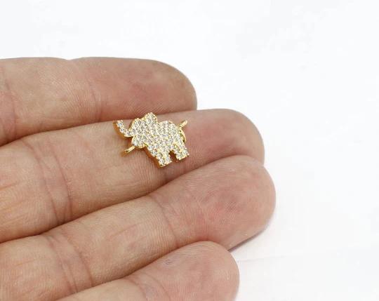 24k Altın Kaplama Beyaz Zirkon Taşlı Fil Charms,