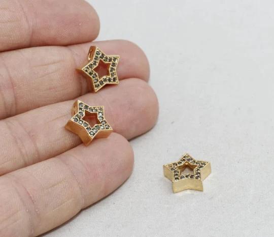 24k Altın Kaplama Siyah Zirkon Taşlı Yıldız Charms,