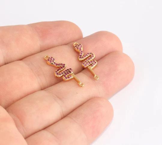 24k Altın Kaplama Mor Zirkon Taşlı ılan Charms,