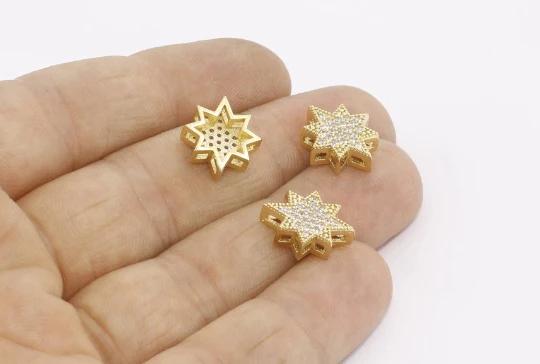 24k Altın Kaplama Beyaz Zirkon Taşlı Yıldız Charms,