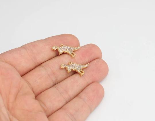 24k Altın Kaplama Beyaz Zirkon Taşlı Dinozor Charms,