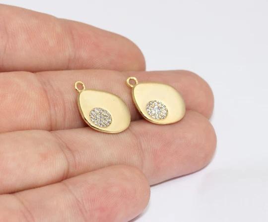 24k Altın Kaplama Beyaz Zirkon Taşlı Damla Charms,