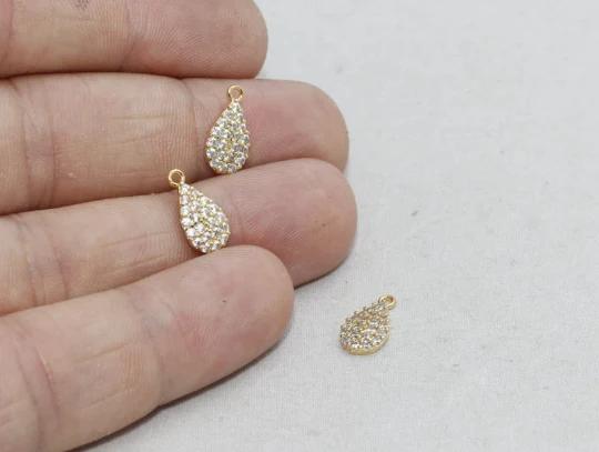 24k Altın Kaplama Beyaz Zirkon Taşlı  Damla Charms,