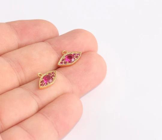 24k Altın Kaplama Pembe Zirkon Taşlı Göz Charms,