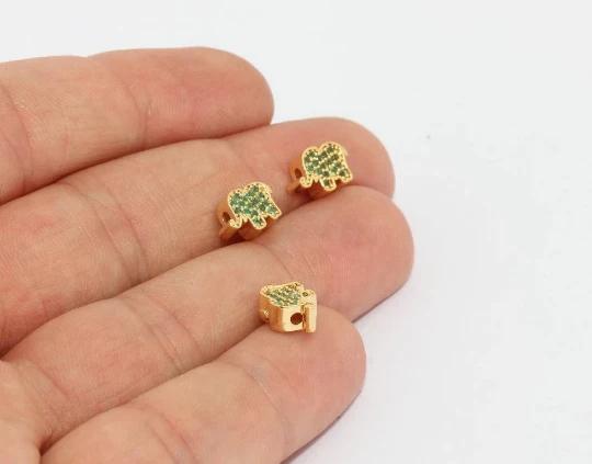 24k Altın Kaplama Yeşil Zirkon Taşlı Fil Charms,