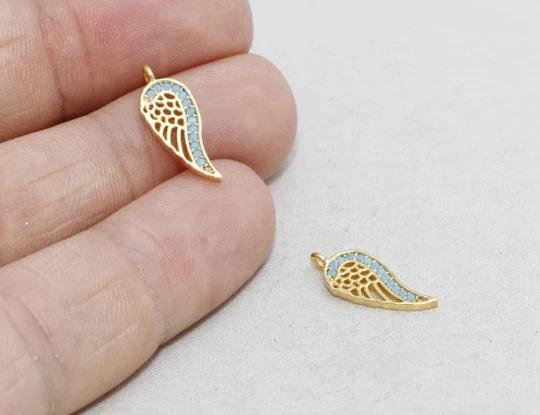 24k Altın Kaplama Turkuaz Zirkon Taşlı Kanat Charms,