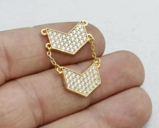 24k Altın Kaplama Beyaz Zirkon Taşlı İkili Ok charms,