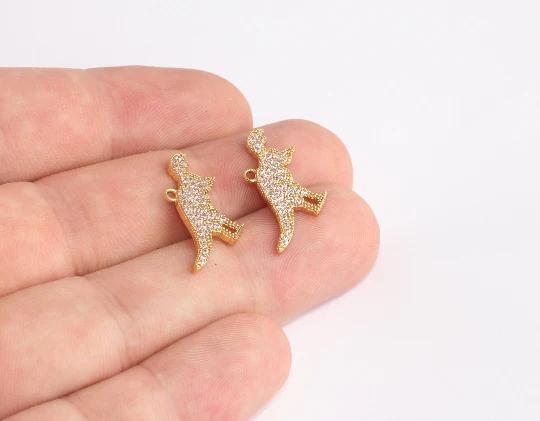 24k Altın Kaplama Beyaz Zirkon Taşlı Dinozor Charms,