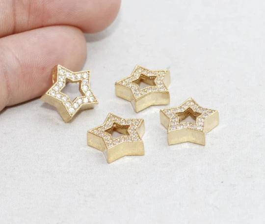 24k Altın Kaplama Beyaz Zirkon Taşlı Yıldız Charms,