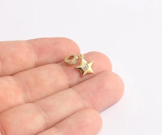 24k Altın Kaplama Beyaz Zirkon Taşlı Yıldız Sallantı Charms,