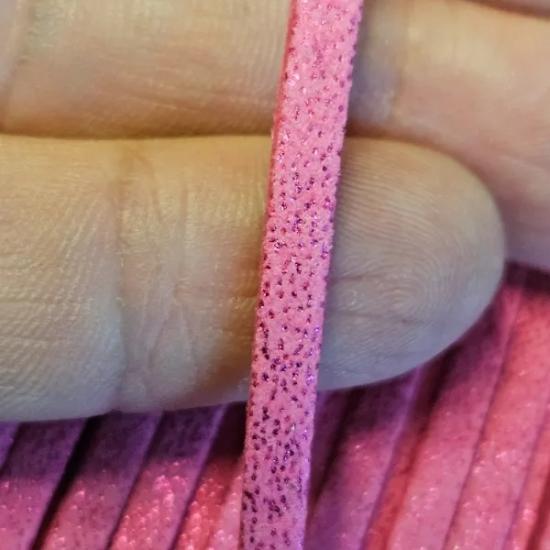 4mm Pembe Simli Kaşmir Süet Suni Deri